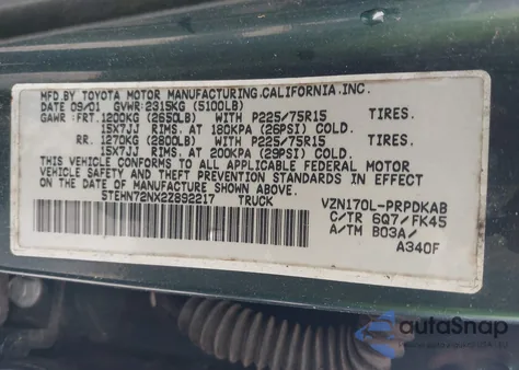 2002 Toyota Tacoma Double Cab z USA, uszkodzony, nr VIN 5TEHN72NX2Z892217
